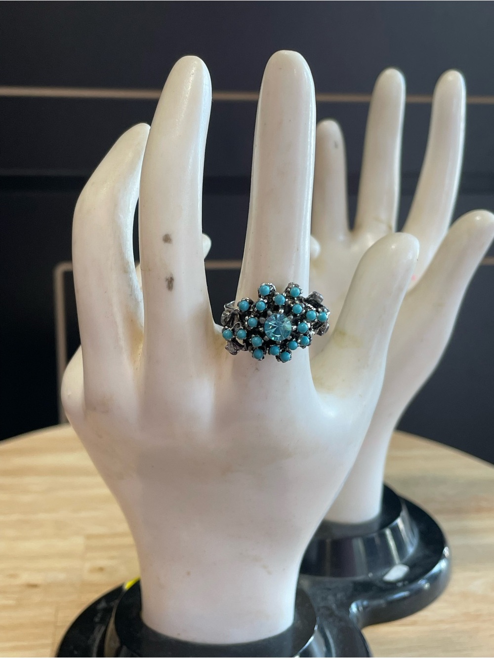 Turquoise Cluster Cocktail Ring - Blue Crystal Statement Ring